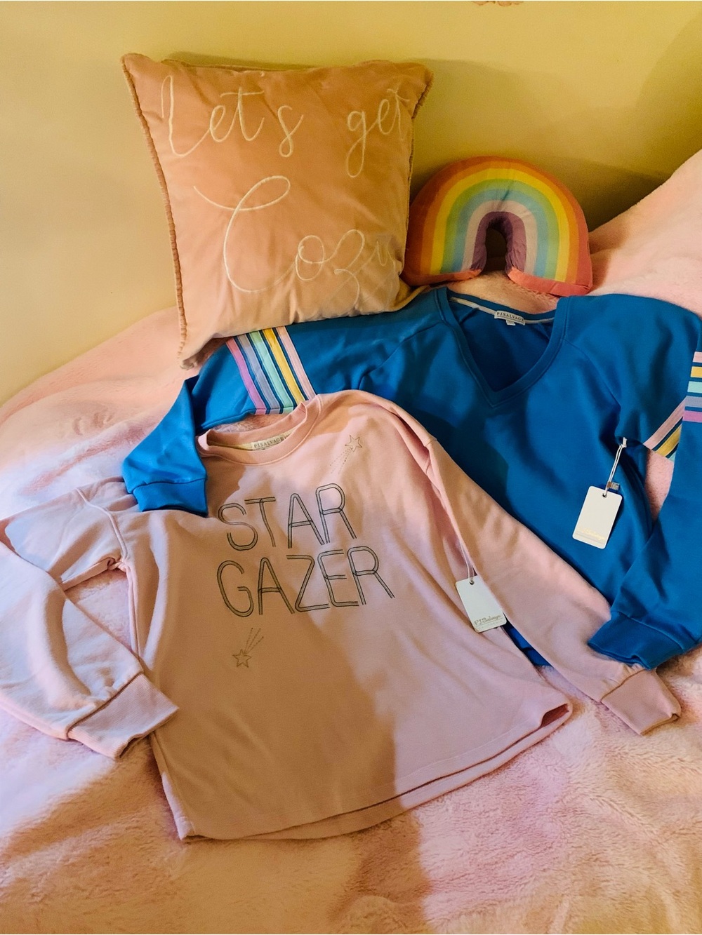 PJ Salvage 2-Piece Long Sleeve Loungewear Bundle Set Rainbow Room & Star Gazer M